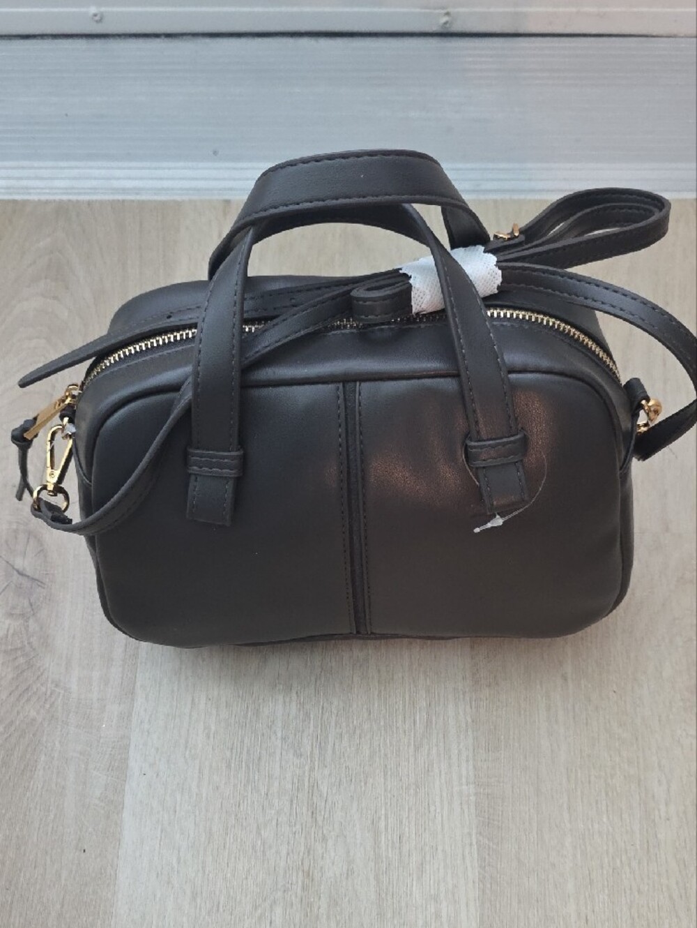 Time and Tru Women's Faux Leather Mini Satchel Bag with Crossbody Strap, Bark